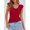 imagePRETTYGARDEN Womens V Neck Summer Tops Ruffle Sleeveless Slim Fit T Shirts Going Out Casual Blouses 2025Red Navy