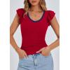 imagePRETTYGARDEN Womens V Neck Summer Tops Ruffle Sleeveless Slim Fit T Shirts Going Out Casual Blouses 2025Red Navy