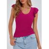 imagePRETTYGARDEN Womens V Neck Summer Tops Ruffle Sleeveless Slim Fit T Shirts Going Out Casual Blouses 2025Rose Red