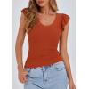 imagePRETTYGARDEN Womens V Neck Summer Tops Ruffle Sleeveless Slim Fit T Shirts Going Out Casual Blouses 2025Rust Red
