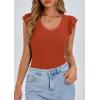 imagePRETTYGARDEN Womens V Neck Summer Tops Ruffle Sleeveless Slim Fit T Shirts Going Out Casual Blouses 2025Rust Red