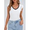 imagePRETTYGARDEN Womens V Neck Summer Tops Ruffle Sleeveless Slim Fit T Shirts Going Out Casual Blouses 2025White