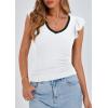 imagePRETTYGARDEN Womens V Neck Summer Tops Ruffle Sleeveless Slim Fit T Shirts Going Out Casual Blouses 2025White