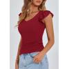 imagePRETTYGARDEN Womens V Neck Summer Tops Ruffle Sleeveless Slim Fit T Shirts Going Out Casual Blouses 2025Wine Red