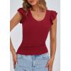 imagePRETTYGARDEN Womens V Neck Summer Tops Ruffle Sleeveless Slim Fit T Shirts Going Out Casual Blouses 2025Wine Red