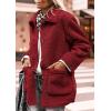 imagePRETTYGARDEN Womens Winter Faux Fur Coats Long Sleeve Lapel Button Down Pockets Fleece Sherpa Jacket Casual Trendy OuterwearJujube Red