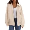 imagePRETTYGARDEN Faux Suede Bomber Jacket Women Fall Fashion 2025 Casual Zip Up Oversized Trendy Winter Clothing Outerwear CoatsBeige