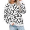 imagePRETTYGARDEN Graphic Sweatshirts for Women Crewneck Floral Print Long Sleeve Pullover Y2K Tops 2025 Fall Casual Cute ClothesWhite Black Flower