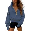 imagePRETTYGARDEN Womens 2025 Fall Hooded Sweatshirts Long Sleeve Half Zip Cropped Hoodies Pullover Winter Fashion ClothesGrey Blue