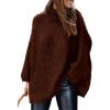imagePRETTYGARDEN Womens 2025 Fall Turtleneck Oversized Sweaters Long Sleeve Chunky Knit Pullover Tops Winter Fashion ClothesDark Brown