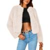 imagePRETTYGARDEN Womens 2025 Winter Coats Fleece Cropped Jacket Faux Fur Long Sleeve Pockets Shaggy Warm Outerwear Fall ClothesApricot