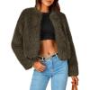 imagePRETTYGARDEN Womens 2025 Winter Coats Fleece Cropped Jacket Faux Fur Long Sleeve Pockets Shaggy Warm Outerwear Fall ClothesArmy Green