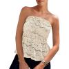 imagePRETTYGARDEN Womens Boho Tube Tops 2025 Summer Strapless Off Shoulder Eyelet Smocked Peplum Trendy Going Out Bandeau TopBeige