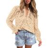 imagePRETTYGARDEN Womens Dressy Casual Blouse Tops Fall Spring Puff Long Sleeve Button V Neck Hollow Out Lace Embroidered ShirtsBeige