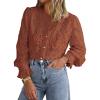 imagePRETTYGARDEN Womens Dressy Casual Lace Blouse Long Sleeve Button Up Shirts Tops Spring Fall Fashion ClothesBrick Red