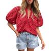 imagePRETTYGARDEN Womens Summer Tops 2025 Dressy Casual Short Sleeve V Neck Buttons Hollow Out Lace Embroidered Blouses ShirtsRed