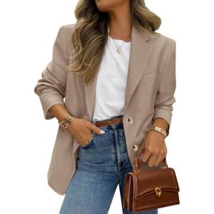 imagePRETTYGARDEN 2025 Blazers for Women Business Casual Long Sleeve Lapel Open Front Suit Jacket Work Blazer with PocketsCamel