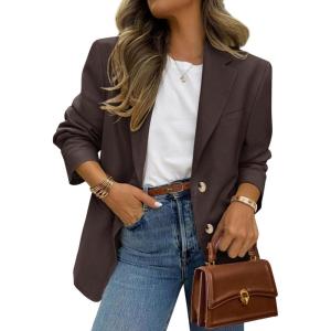 imagePRETTYGARDEN 2025 Blazers for Women Business Casual Long Sleeve Lapel Open Front Suit Jacket Work Blazer with PocketsCoffee