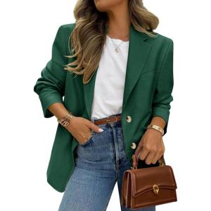 imagePRETTYGARDEN 2025 Blazers for Women Business Casual Long Sleeve Lapel Open Front Suit Jacket Work Blazer with PocketsDark Green