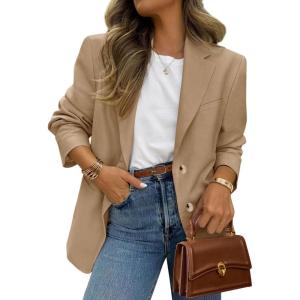 imagePRETTYGARDEN 2025 Blazers for Women Business Casual Long Sleeve Lapel Open Front Suit Jacket Work Blazer with PocketsDark Khaki
