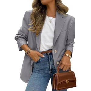imagePRETTYGARDEN 2025 Blazers for Women Business Casual Long Sleeve Lapel Open Front Suit Jacket Work Blazer with PocketsGrey