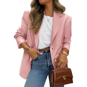 imagePRETTYGARDEN 2025 Blazers for Women Business Casual Long Sleeve Lapel Open Front Suit Jacket Work Blazer with PocketsGrey Pink