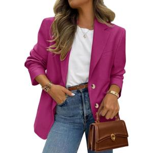 imagePRETTYGARDEN 2025 Blazers for Women Business Casual Long Sleeve Lapel Open Front Suit Jacket Work Blazer with PocketsRose Pink