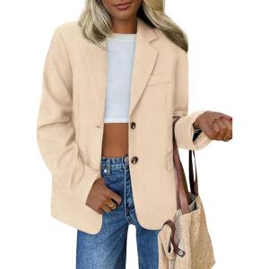 imagePRETTYGARDEN Blazers for Women Business Casual 2025 Fall Fashion Dressy Oversized Faux Suede Suit Jackets Work Office ClothesBeige