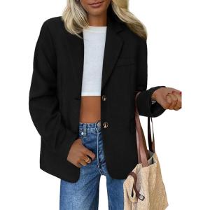 imagePRETTYGARDEN Blazers for Women Business Casual 2025 Fall Fashion Dressy Oversized Faux Suede Suit Jackets Work Office ClothesBlack