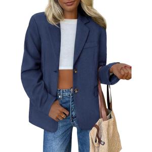 imagePRETTYGARDEN Blazers for Women Business Casual 2025 Fall Fashion Dressy Oversized Faux Suede Suit Jackets Work Office ClothesNavy Blue