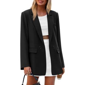 imagePRETTYGARDEN Fall 2025 Blazers for Women Business Casual Long Sleeve Lapel Pockets Dressy Suit Jackets Work Office ClothesBlack