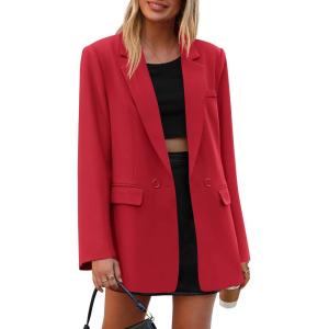 imagePRETTYGARDEN Fall 2025 Blazers for Women Business Casual Long Sleeve Lapel Pockets Dressy Suit Jackets Work Office ClothesRed