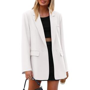 imagePRETTYGARDEN Fall 2025 Blazers for Women Business Casual Long Sleeve Lapel Pockets Dressy Suit Jackets Work Office ClothesWhite