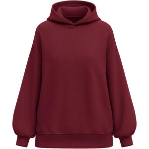 imagePRETTYGARDEN Hoodies for Women Oversized Pullover Sweatshirts 2025 Ruched Long Sleeve Casual Tops Fall Fashion Y2K ClothesBurgundy