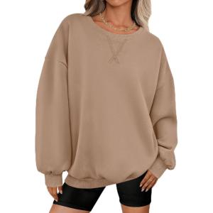 imagePRETTYGARDEN Oversized Sweatshirt for Women Fall Outfits 2025 Crewneck Long Sleeve Tops Fleece Pullover Winter ClothingCoffee