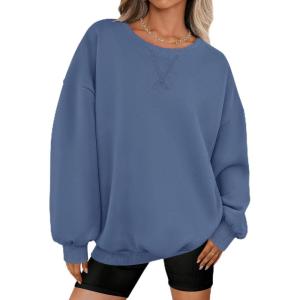 imagePRETTYGARDEN Oversized Sweatshirt for Women Fall Outfits 2025 Crewneck Long Sleeve Tops Fleece Pullover Winter ClothingGrey Blue