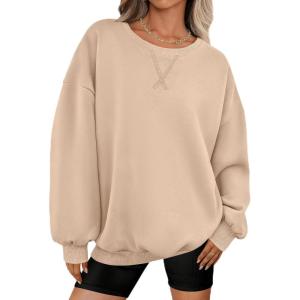 imagePRETTYGARDEN Oversized Sweatshirt for Women Fall Outfits 2025 Crewneck Long Sleeve Tops Fleece Pullover Winter ClothingKhaki