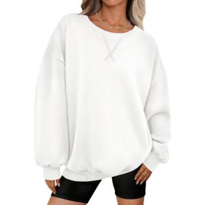 imagePRETTYGARDEN Oversized Sweatshirt for Women Fall Outfits 2025 Crewneck Long Sleeve Tops Fleece Pullover Winter ClothingWhite