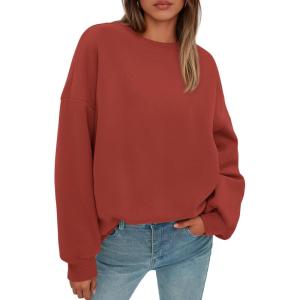 imagePRETTYGARDEN Sweatshirt for Women Oversized Crewneck Long Sleeve Pullover Fleece Top 2025 Fall Winter Fashion Outfits ClothesBrick Red