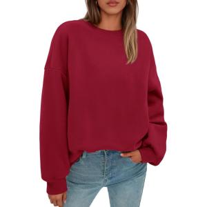 imagePRETTYGARDEN Sweatshirt for Women Oversized Crewneck Long Sleeve Pullover Fleece Top 2025 Fall Winter Fashion Outfits ClothesRed