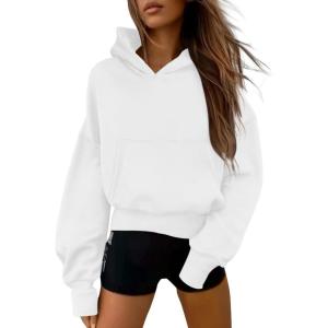 imagePRETTYGARDEN Womens 2025 Fall Hooded Sweatshirts Long Sleeve Half Zip Cropped Hoodies Pullover Winter Fashion ClothesStyle 2white