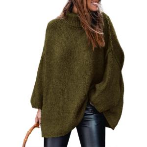 imagePRETTYGARDEN Womens 2025 Fall Turtleneck Oversized Sweaters Long Sleeve Chunky Knit Pullover Tops Winter Fashion ClothesArmy Green