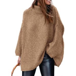 imagePRETTYGARDEN Womens 2025 Fall Turtleneck Oversized Sweaters Long Sleeve Chunky Knit Pullover Tops Winter Fashion ClothesCamel