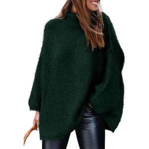 imagePRETTYGARDEN Womens 2025 Fall Turtleneck Oversized Sweaters Long Sleeve Chunky Knit Pullover Tops Winter Fashion ClothesDark Green