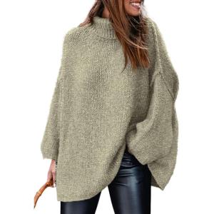 imagePRETTYGARDEN Womens 2025 Fall Turtleneck Oversized Sweaters Long Sleeve Chunky Knit Pullover Tops Winter Fashion ClothesLight Green