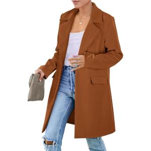imagePRETTYGARDEN Womens 2025 Spring Fall Long Blazer Jackets Long Sleeve Lapel Pockets Loose Fit Work Casual Blazers OuterwearBrown