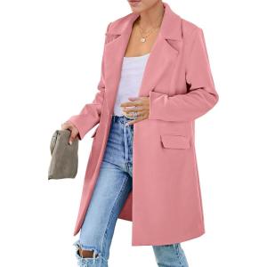imagePRETTYGARDEN Womens 2025 Spring Fall Long Blazer Jackets Long Sleeve Lapel Pockets Loose Fit Work Casual Blazers OuterwearDusty Pink