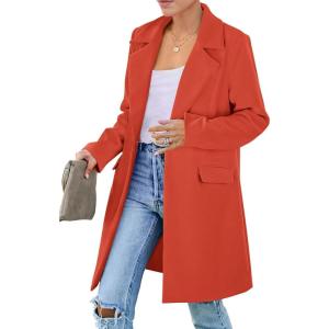 imagePRETTYGARDEN Womens 2025 Spring Fall Long Blazer Jackets Long Sleeve Lapel Pockets Loose Fit Work Casual Blazers OuterwearOrange Red