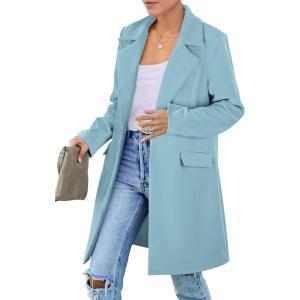 imagePRETTYGARDEN Womens 2025 Spring Fall Long Blazer Jackets Long Sleeve Lapel Pockets Loose Fit Work Casual Blazers OuterwearSky Blue