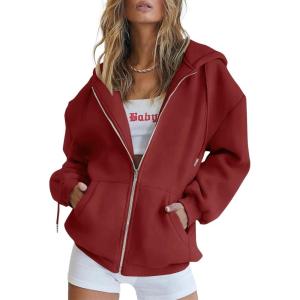 imagePRETTYGARDEN Womens 2025 Zip Up Y2K Hoodies Casual Long Sleeve Sweatshirts Fall Spring Track Jackets with PocketsBrown Red